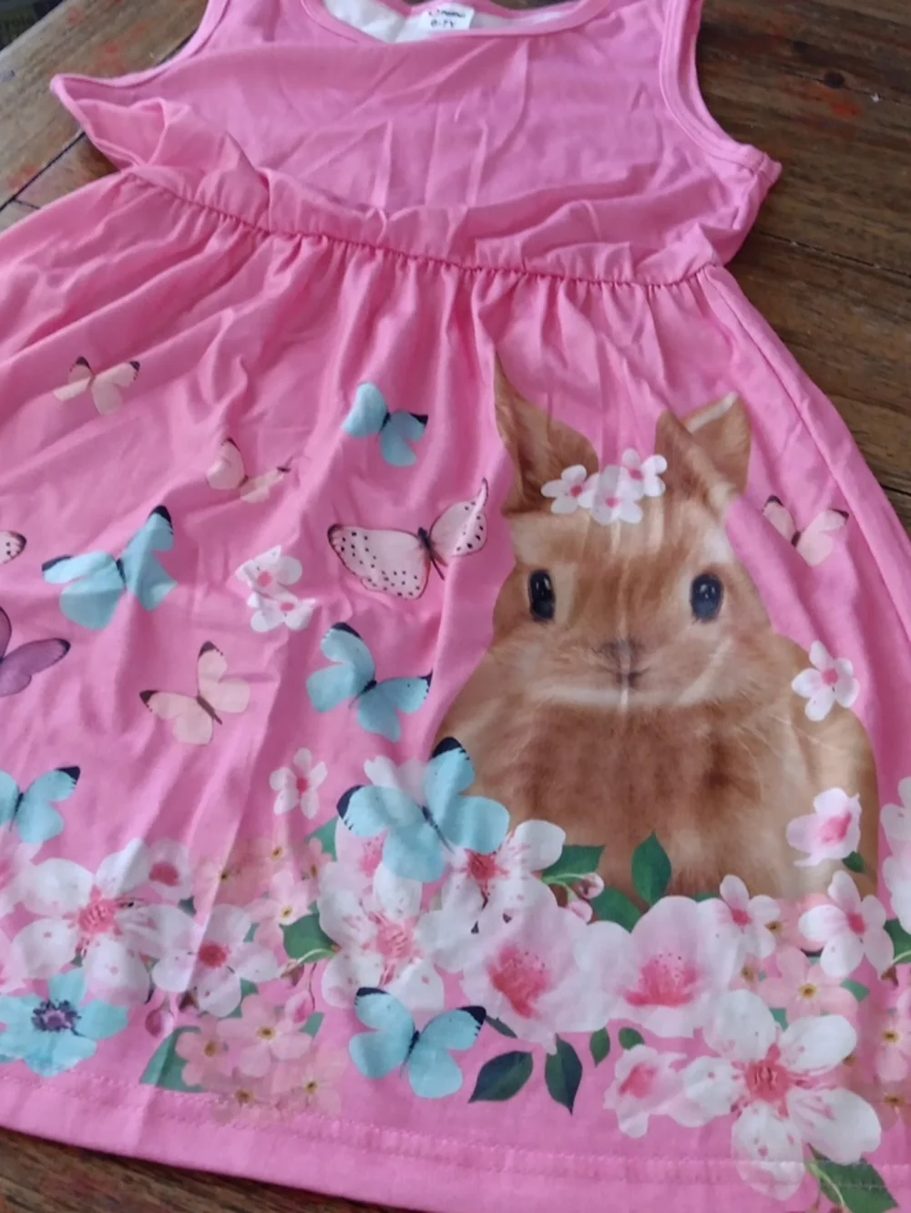 Pat Pat Girls Pink Sleeveless Dress With A Bunny And Butterflies
